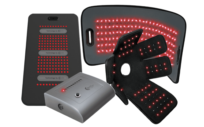 Experience the rejuvenating power of red light therapy devices, including a pad, glove, and control unit, each emitting targeted red LED lights. Perfectly paired with mild hyperbaric oxygen therapy for enhanced wellness benefits.